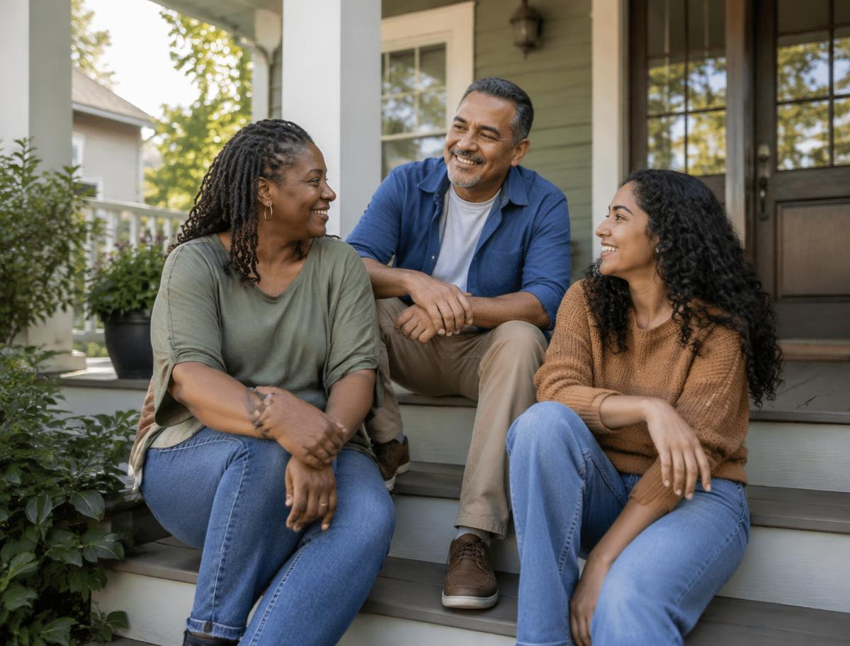 A family enjoying time together on a welcoming front porch